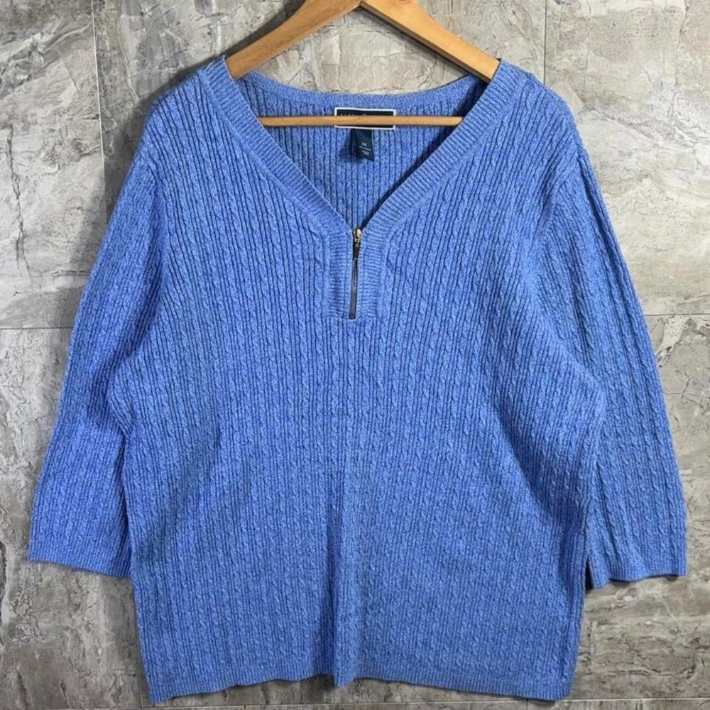 Karen Scott Blue knitted sweater with zipper Woman's 2XL ‎ #knitwear
